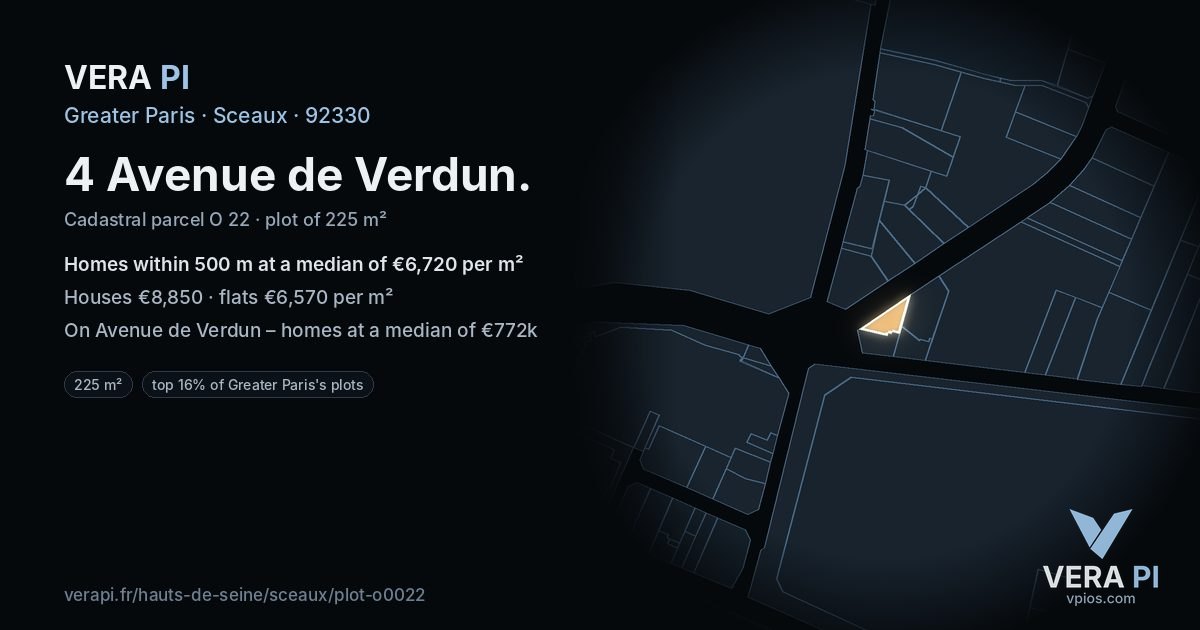 4 Avenue de Verdun, Sceaux at night – the plot lit, the parcels around coloured by the prices near them