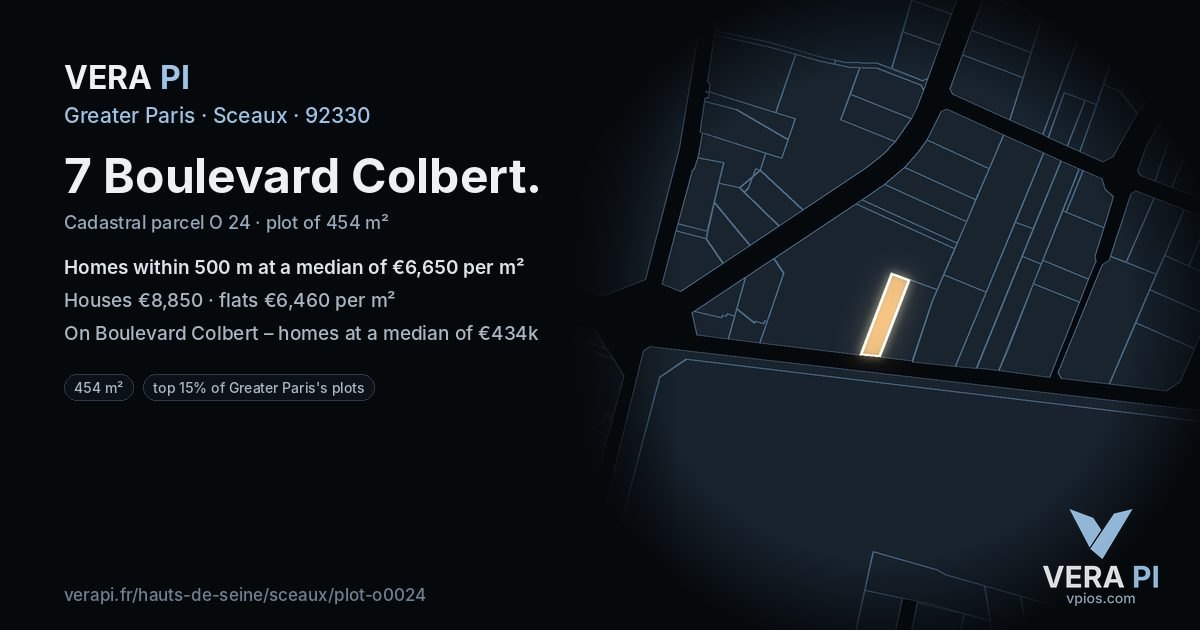 7 Boulevard Colbert, Sceaux at night – the plot lit, the parcels around coloured by the prices near them