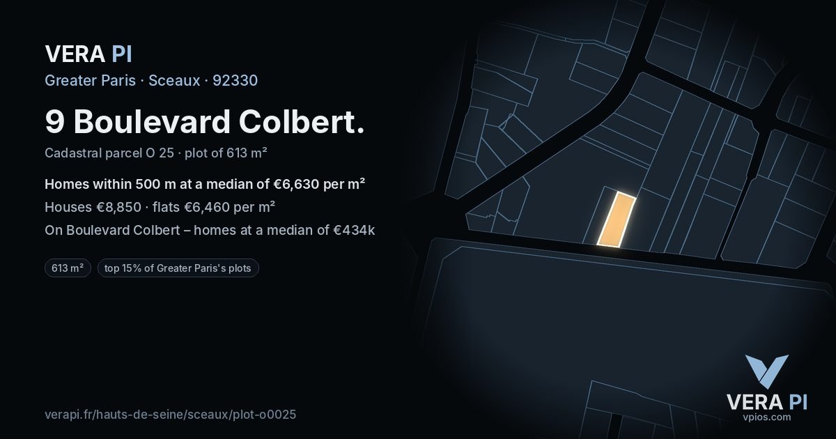 9 Boulevard Colbert, Sceaux at night – the plot lit, the parcels around coloured by the prices near them