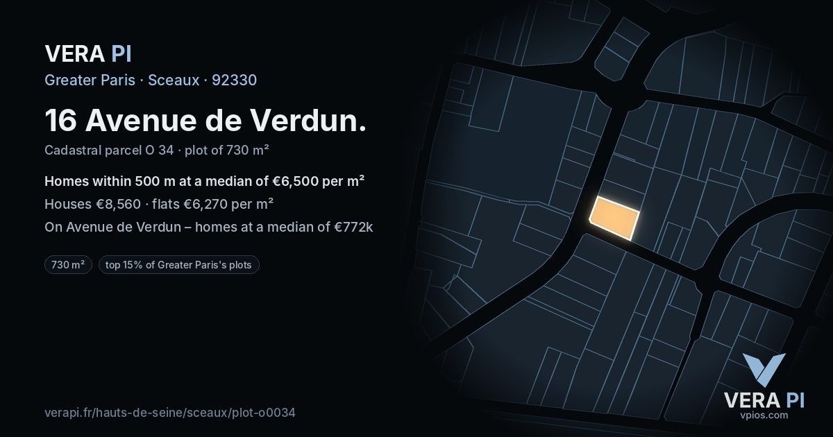 16 Avenue de Verdun, Sceaux at night – the plot lit, the parcels around coloured by the prices near them