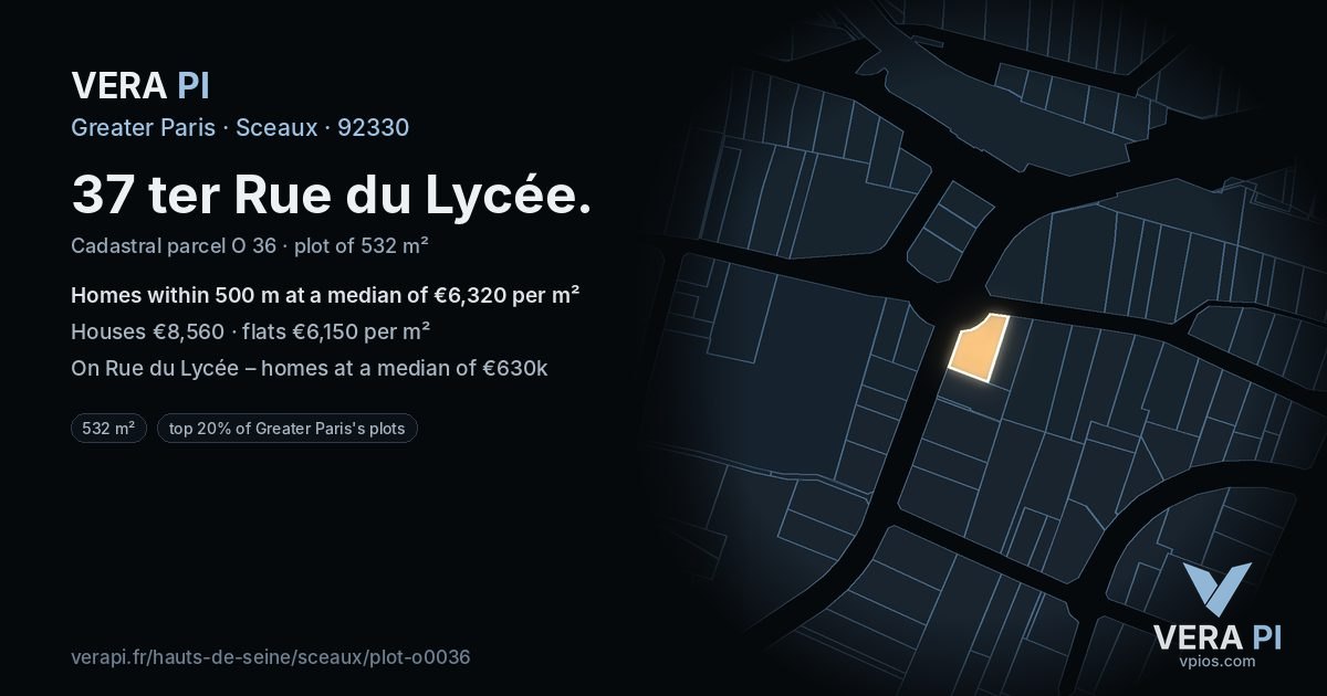 37 ter Rue du Lycée, Sceaux at night – the plot lit, the parcels around coloured by the prices near them