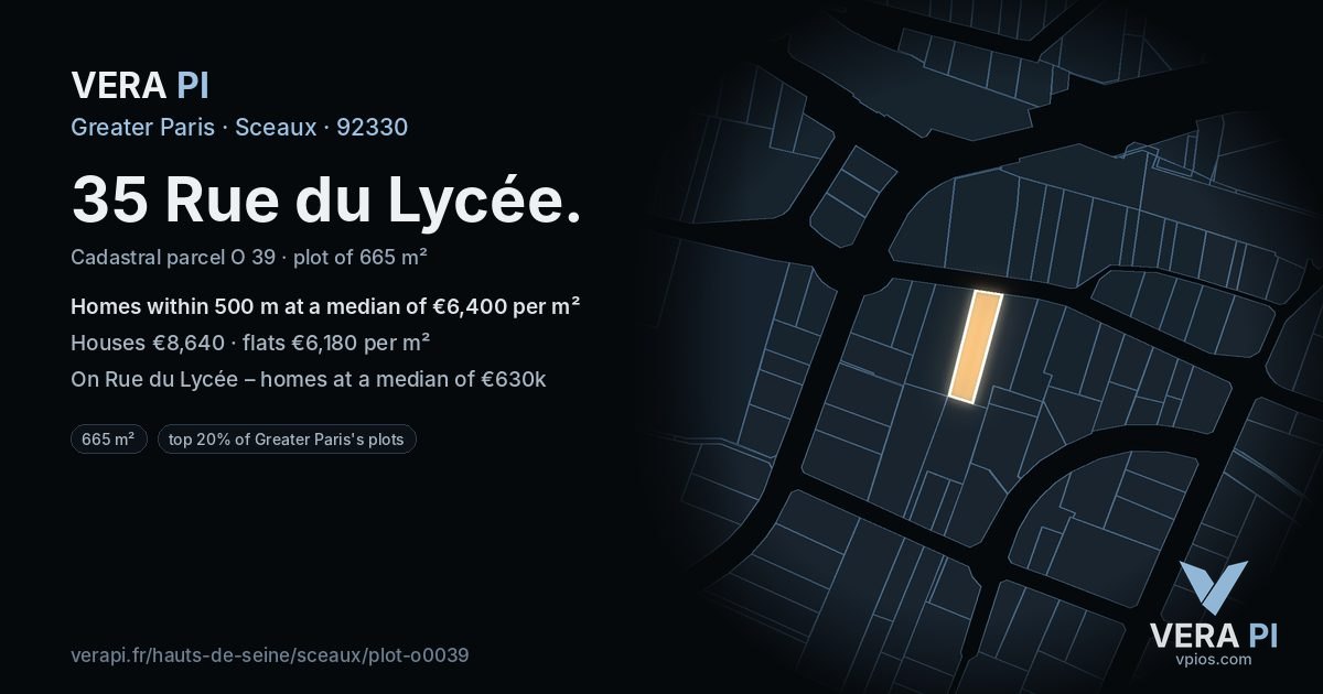 35 Rue du Lycée, Sceaux at night – the plot lit, the parcels around coloured by the prices near them
