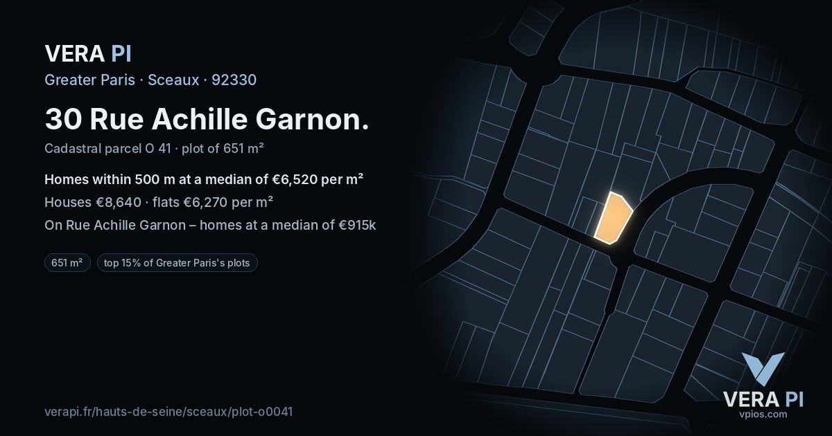 30 Rue Achille Garnon, Sceaux at night – the plot lit, the parcels around coloured by the prices near them