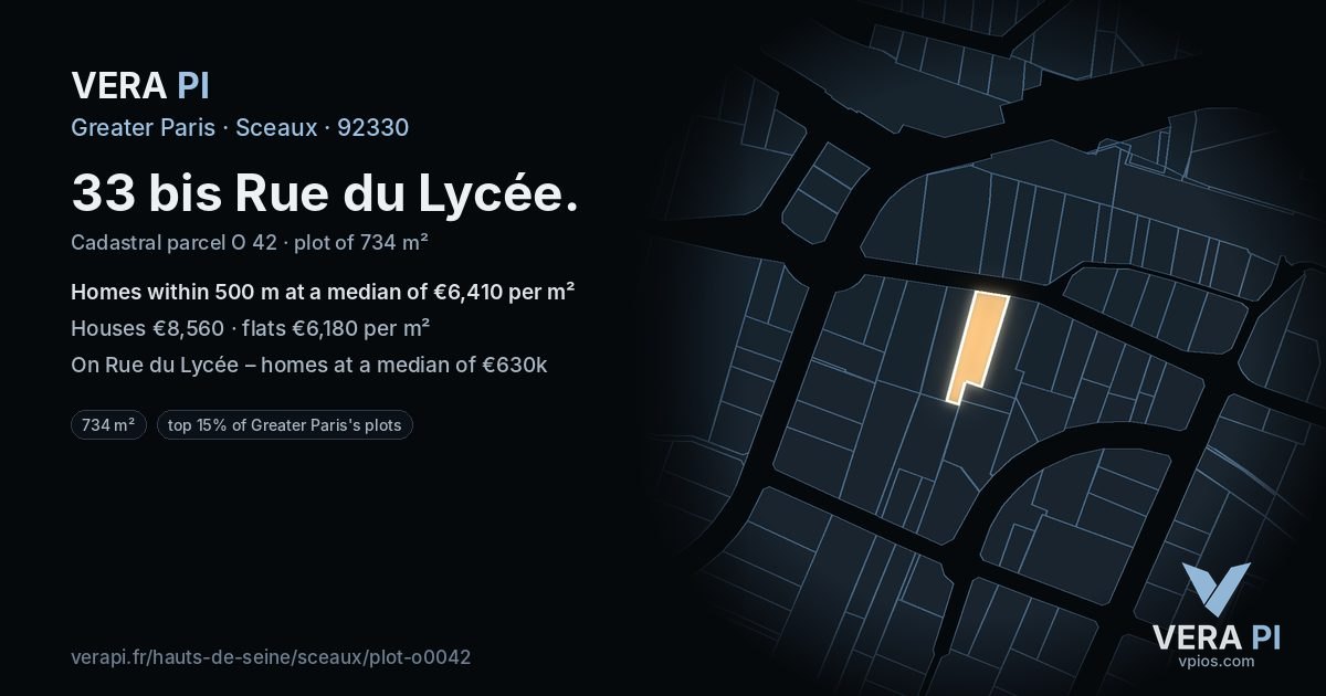 33 bis Rue du Lycée, Sceaux at night – the plot lit, the parcels around coloured by the prices near them