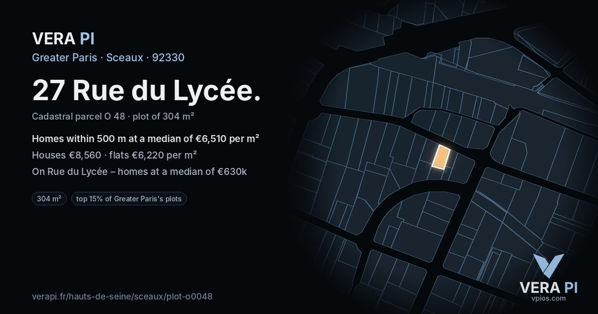 27 Rue du Lycée, Sceaux at night – the plot lit, the parcels around coloured by the prices near them
