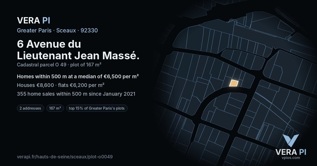 6 Avenue du Lieutenant Jean Massé, Sceaux at night – the plot lit, the parcels around coloured by the prices near them