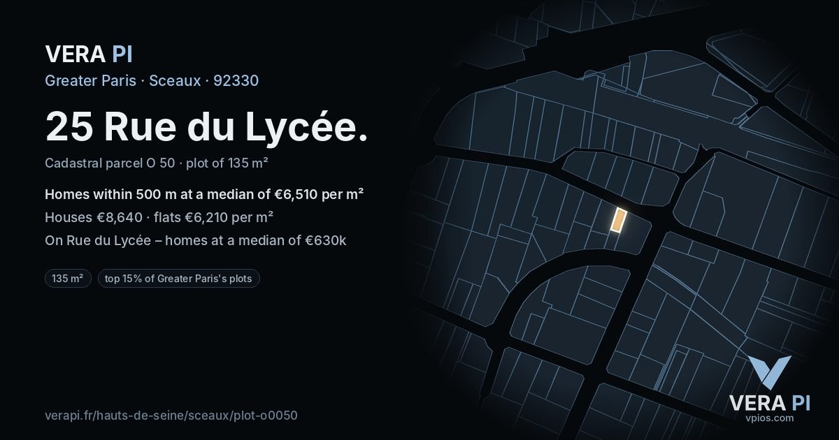25 Rue du Lycée, Sceaux at night – the plot lit, the parcels around coloured by the prices near them