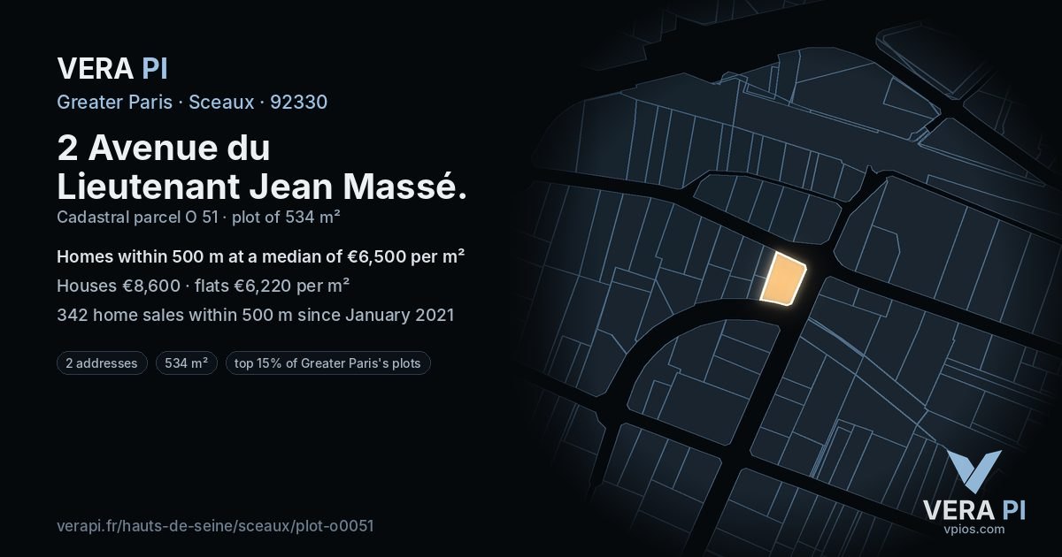 2 Avenue du Lieutenant Jean Massé, Sceaux at night – the plot lit, the parcels around coloured by the prices near them