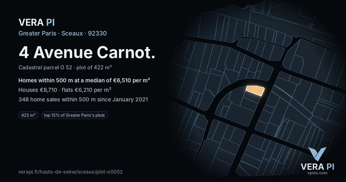 4 Avenue Carnot, Sceaux at night – the plot lit, the parcels around coloured by the prices near them
