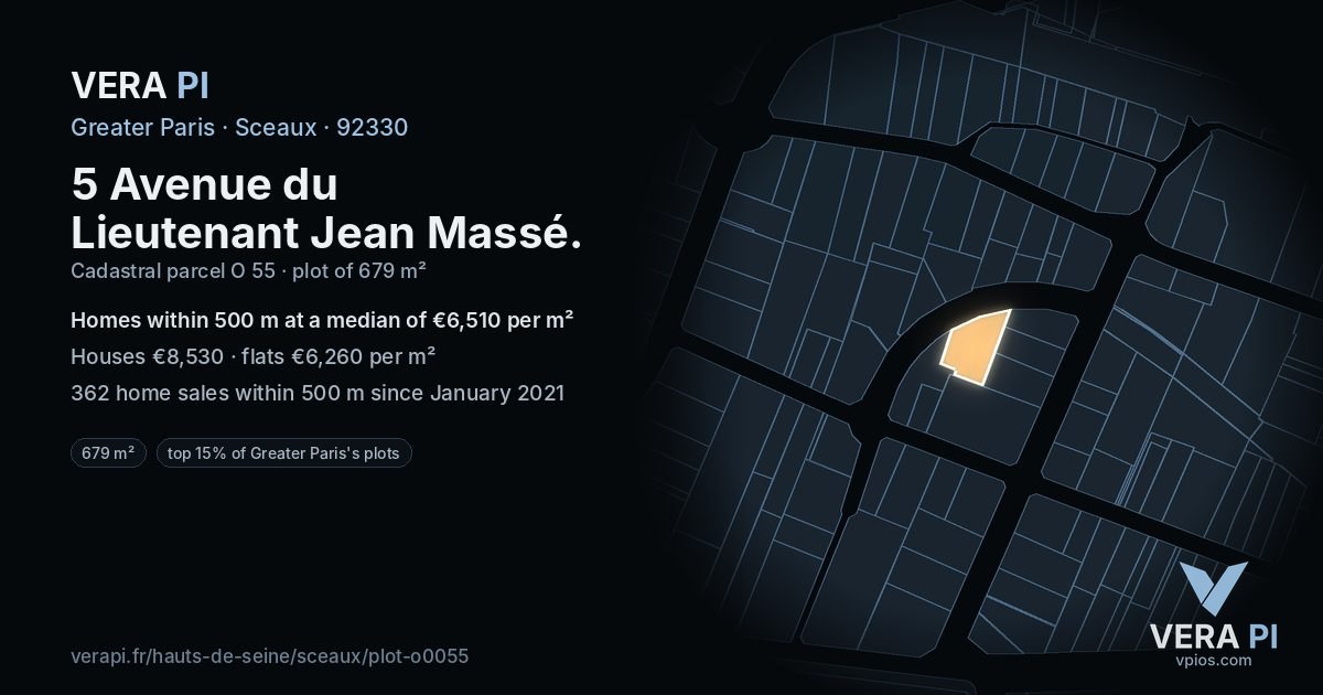 5 Avenue du Lieutenant Jean Massé, Sceaux at night – the plot lit, the parcels around coloured by the prices near them