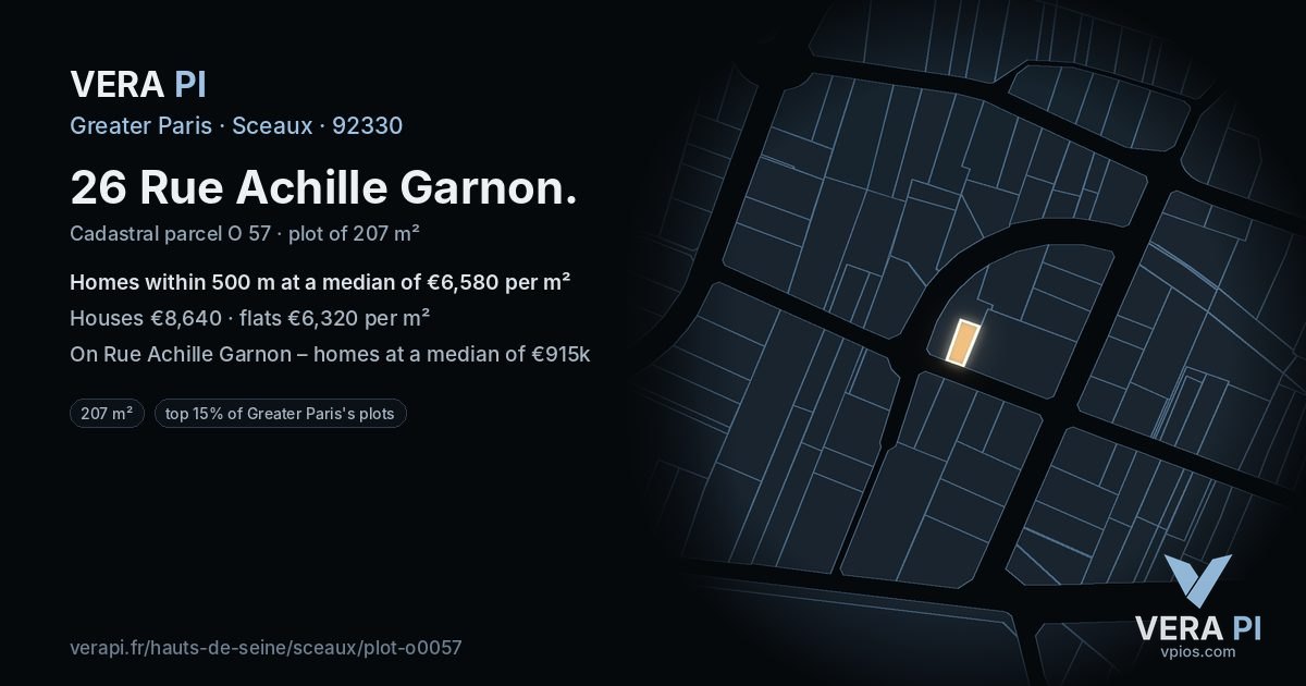 26 Rue Achille Garnon, Sceaux at night – the plot lit, the parcels around coloured by the prices near them