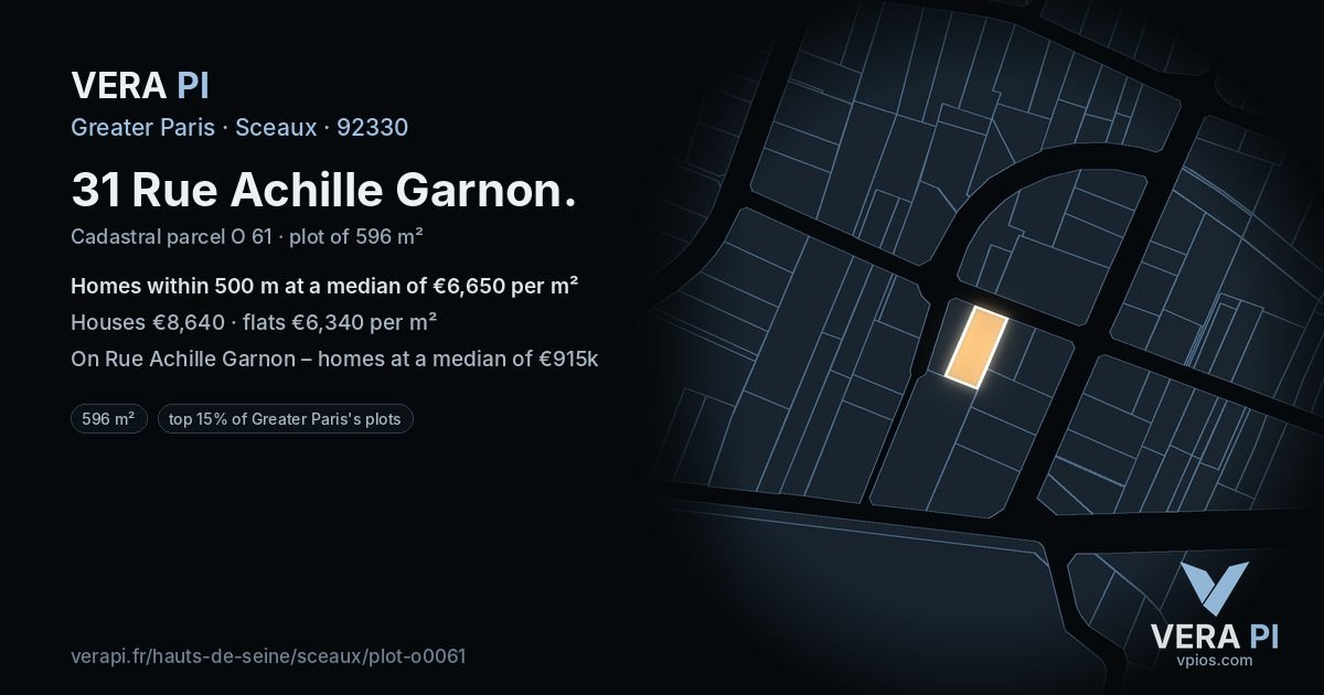 31 Rue Achille Garnon, Sceaux at night – the plot lit, the parcels around coloured by the prices near them