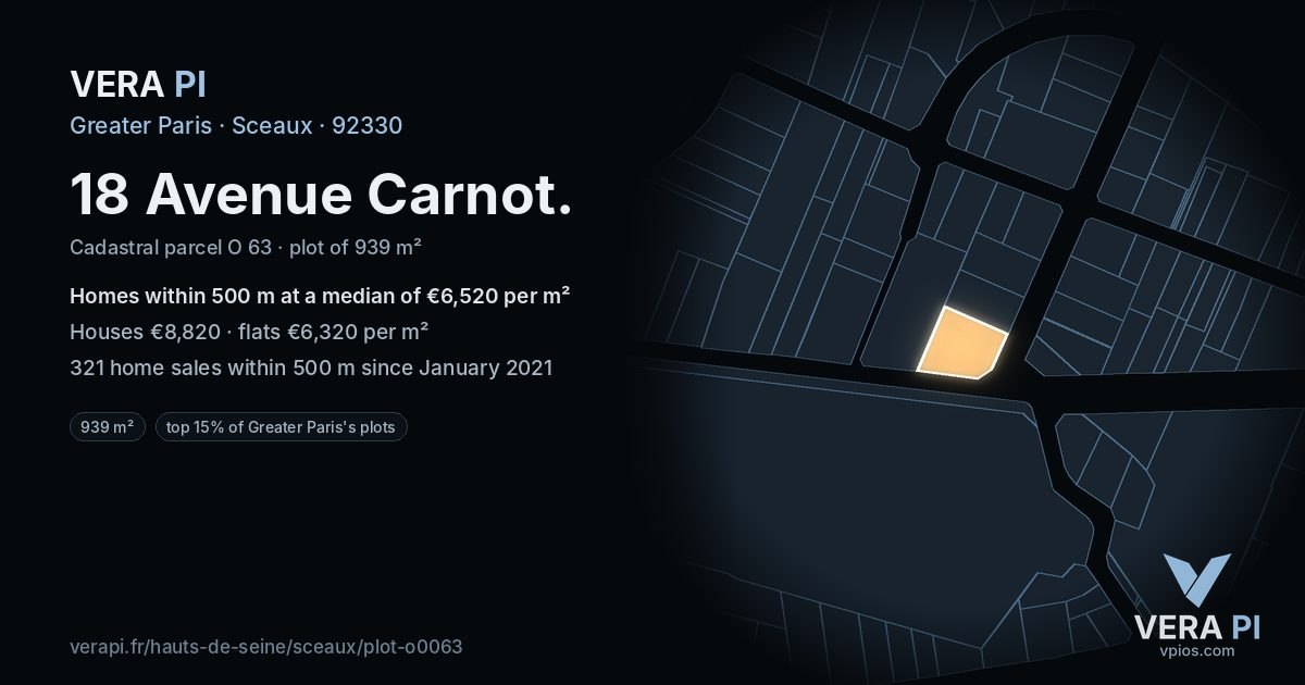 18 Avenue Carnot, Sceaux at night – the plot lit, the parcels around coloured by the prices near them