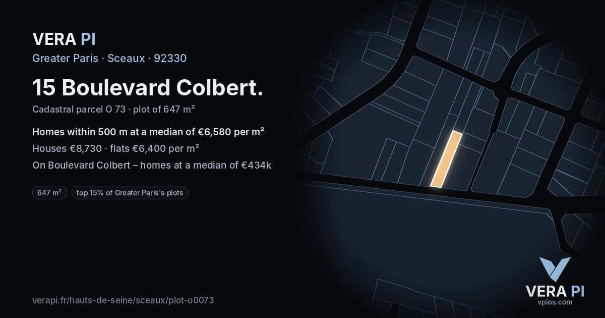 15 Boulevard Colbert, Sceaux at night – the plot lit, the parcels around coloured by the prices near them