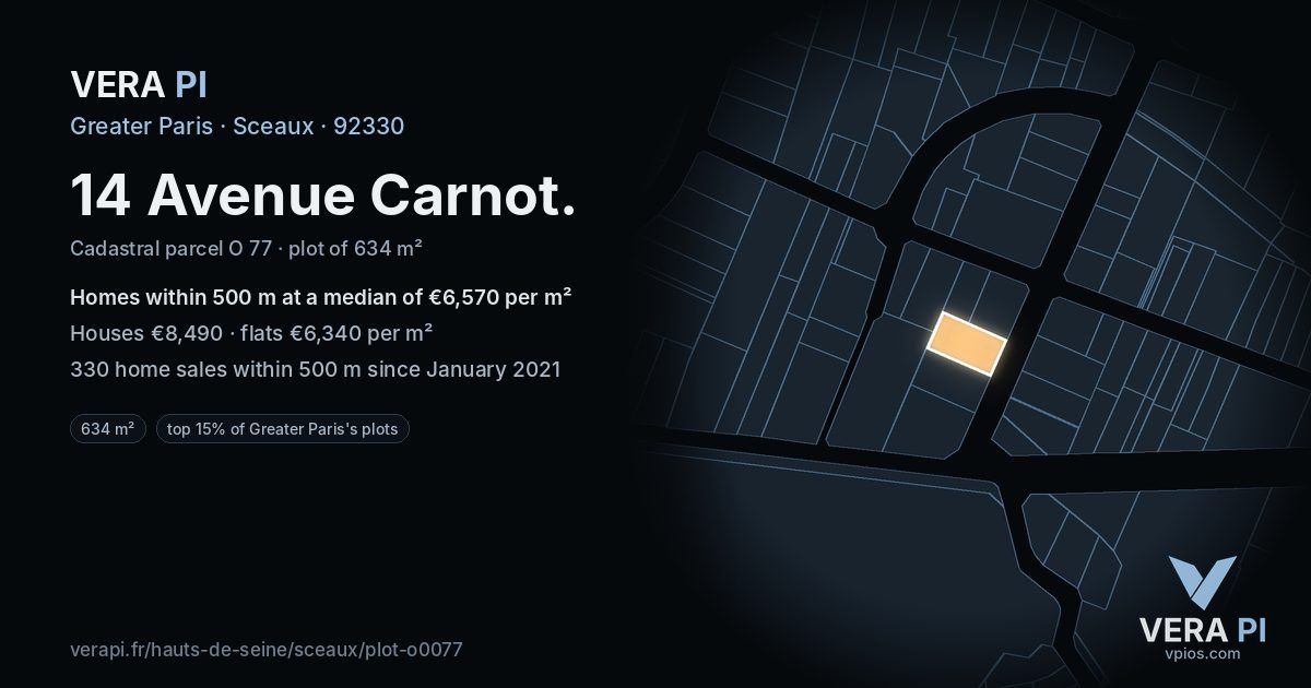 14 Avenue Carnot, Sceaux at night – the plot lit, the parcels around coloured by the prices near them