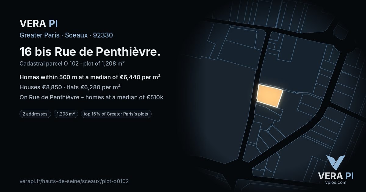 16 bis Rue de Penthièvre, Sceaux at night – the plot lit, the parcels around coloured by the prices near them