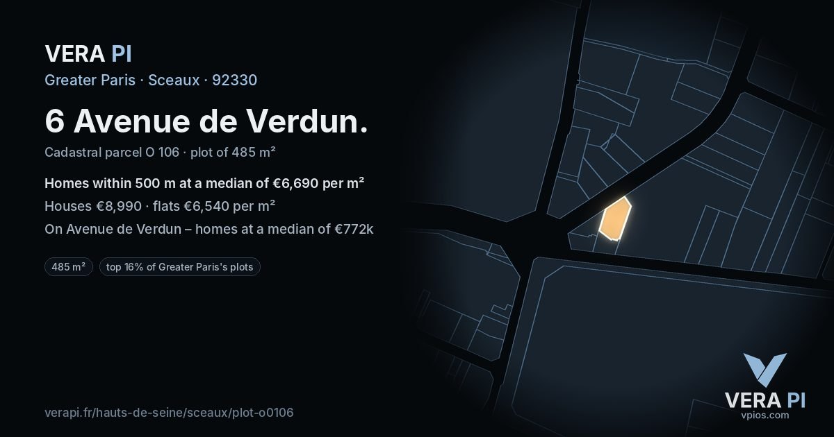 6 Avenue de Verdun, Sceaux at night – the plot lit, the parcels around coloured by the prices near them