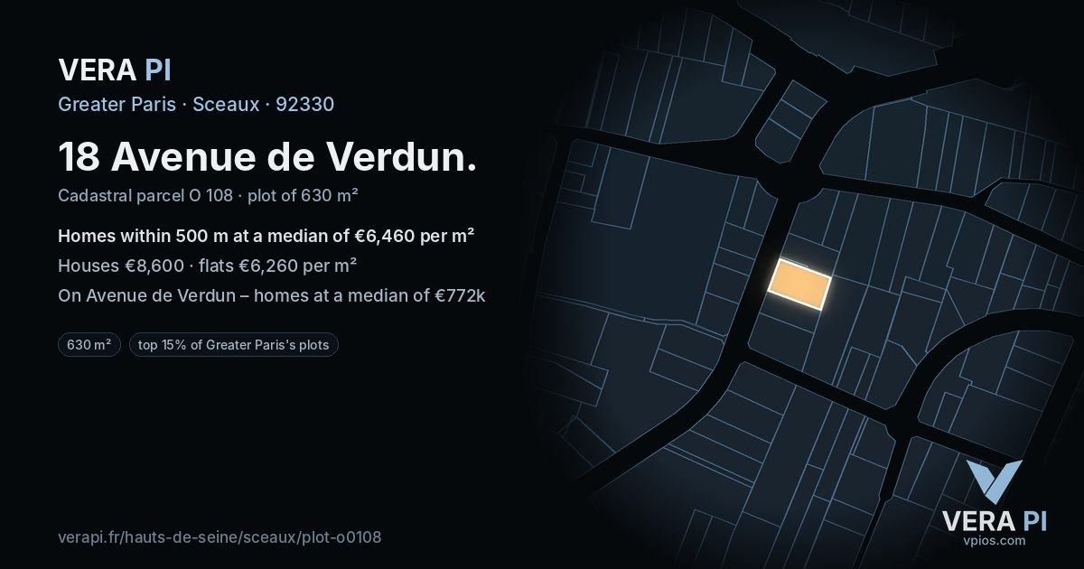 18 Avenue de Verdun, Sceaux at night – the plot lit, the parcels around coloured by the prices near them