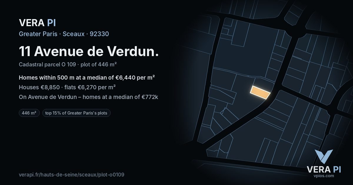 11 Avenue de Verdun, Sceaux at night – the plot lit, the parcels around coloured by the prices near them