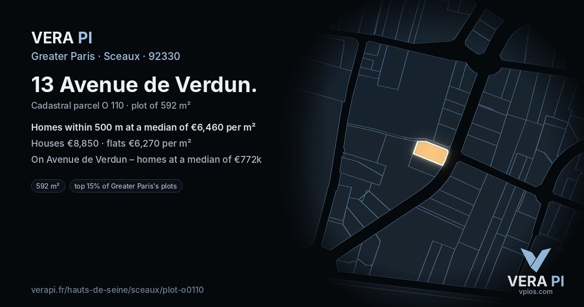 13 Avenue de Verdun, Sceaux at night – the plot lit, the parcels around coloured by the prices near them