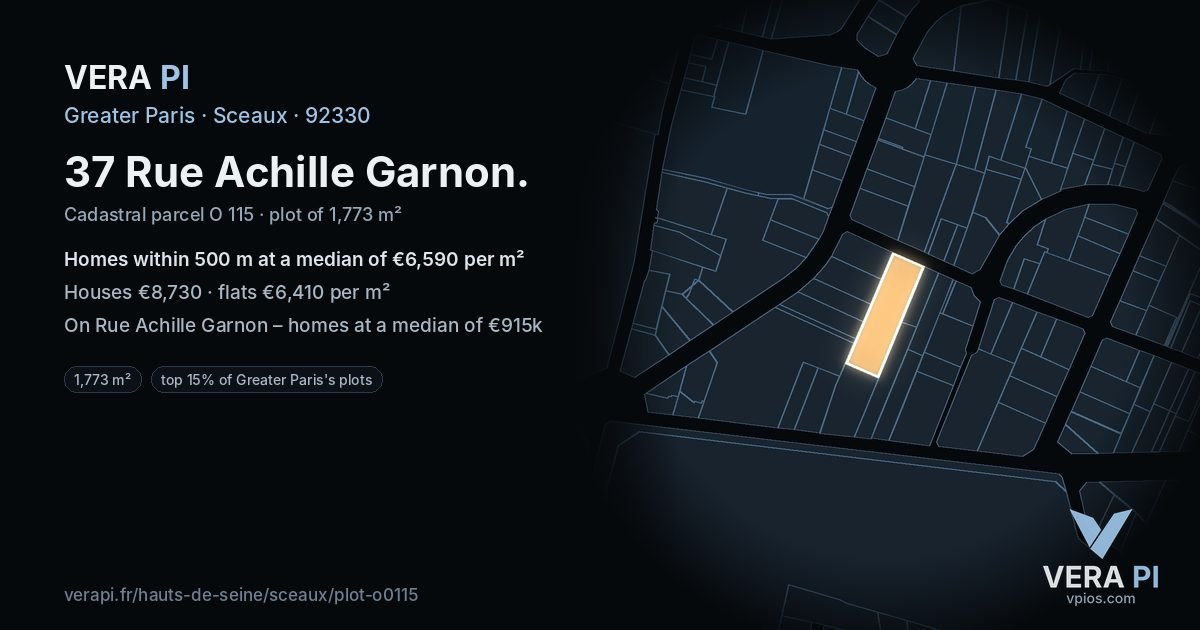 37 Rue Achille Garnon, Sceaux at night – the plot lit, the parcels around coloured by the prices near them
