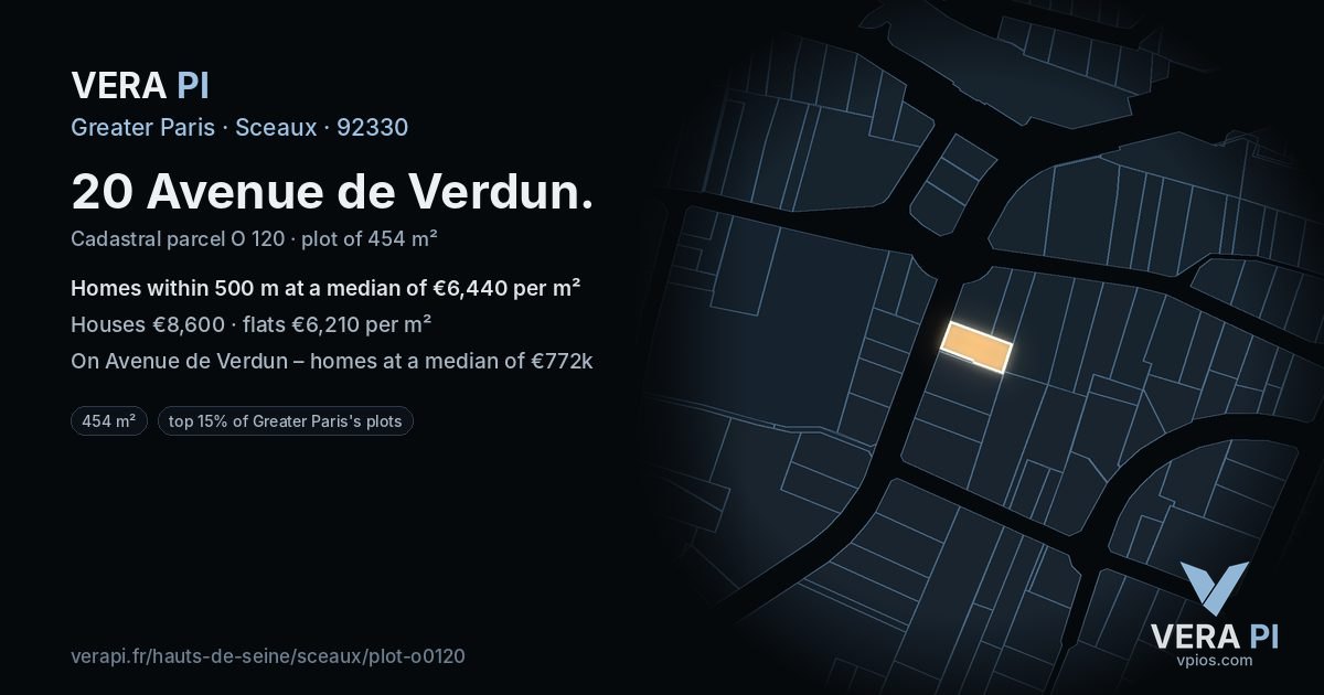 20 Avenue de Verdun, Sceaux at night – the plot lit, the parcels around coloured by the prices near them