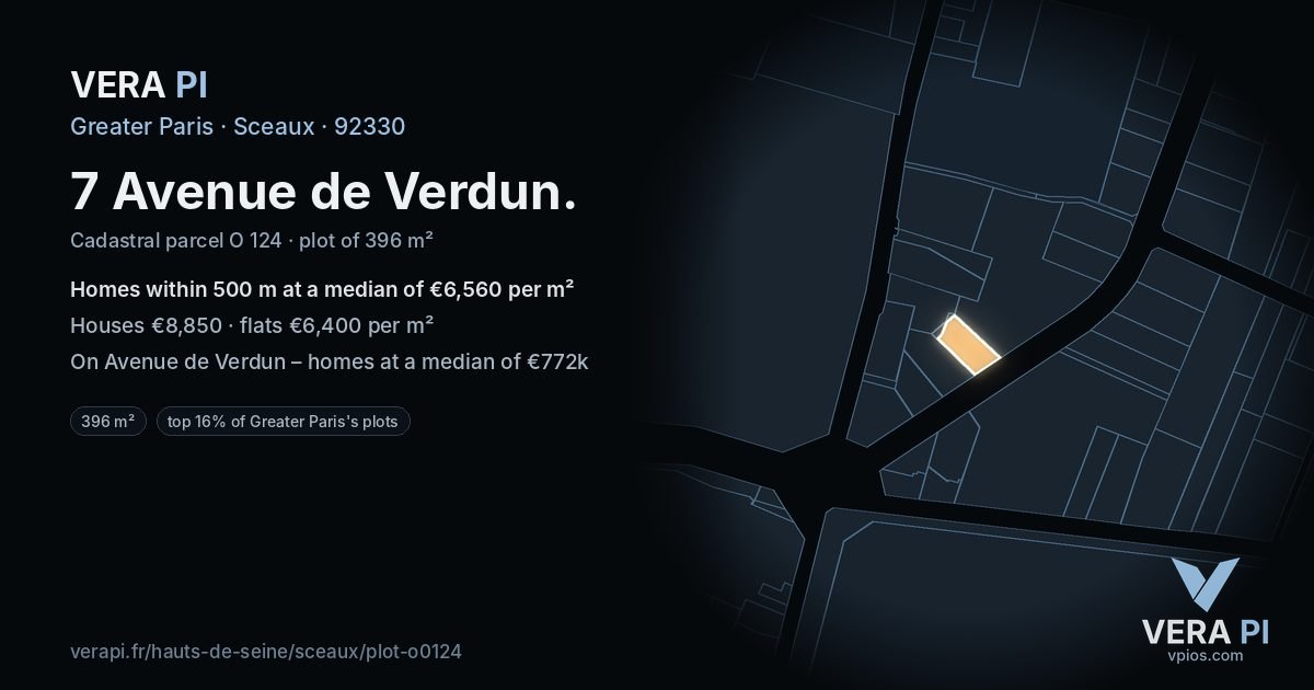 7 Avenue de Verdun, Sceaux at night – the plot lit, the parcels around coloured by the prices near them