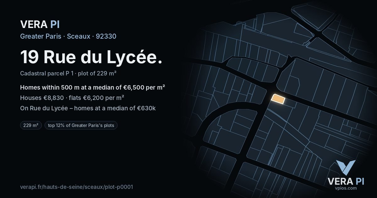 19 Rue du Lycée, Sceaux at night – the plot lit, the parcels around coloured by the prices near them