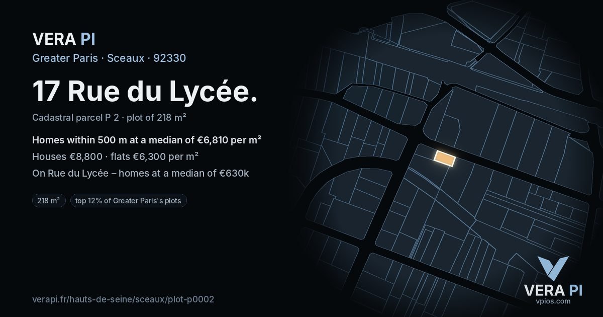 17 Rue du Lycée, Sceaux at night – the plot lit, the parcels around coloured by the prices near them