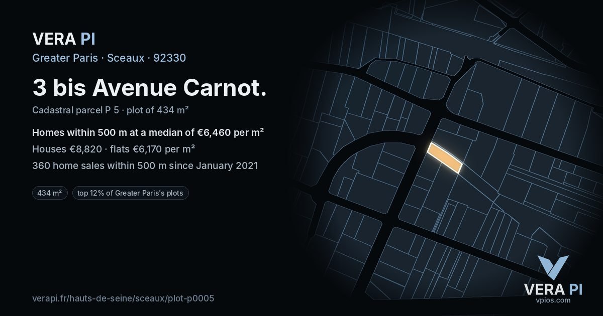 3 bis Avenue Carnot, Sceaux at night – the plot lit, the parcels around coloured by the prices near them