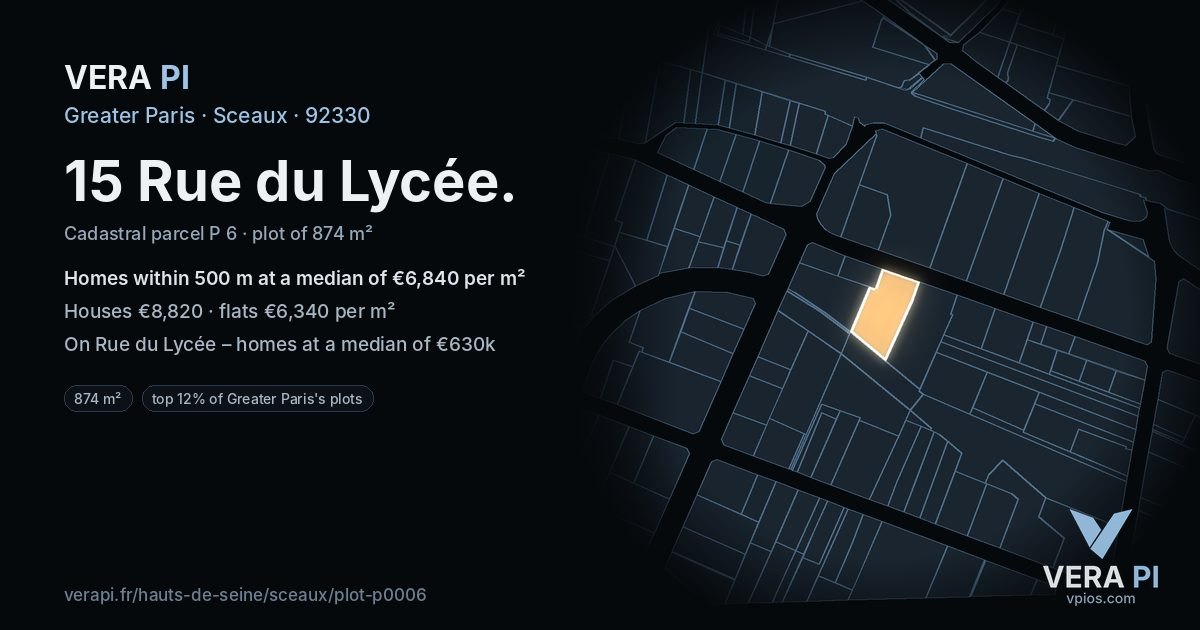 15 Rue du Lycée, Sceaux at night – the plot lit, the parcels around coloured by the prices near them