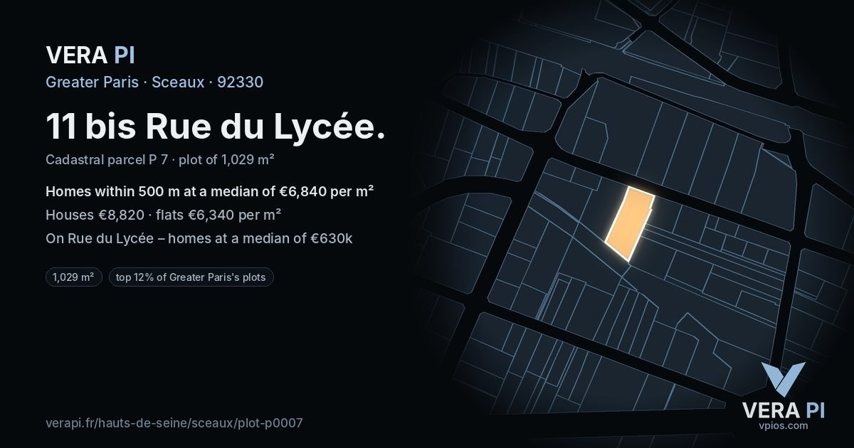 11 bis Rue du Lycée, Sceaux at night – the plot lit, the parcels around coloured by the prices near them