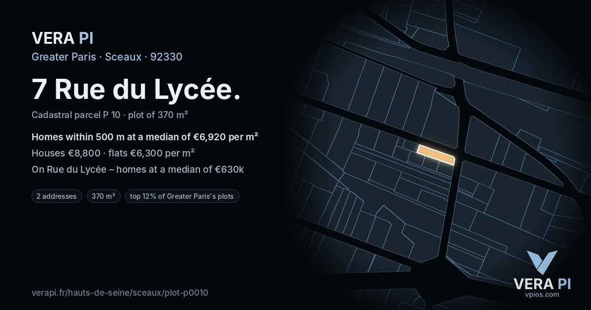7 Rue du Lycée, Sceaux at night – the plot lit, the parcels around coloured by the prices near them