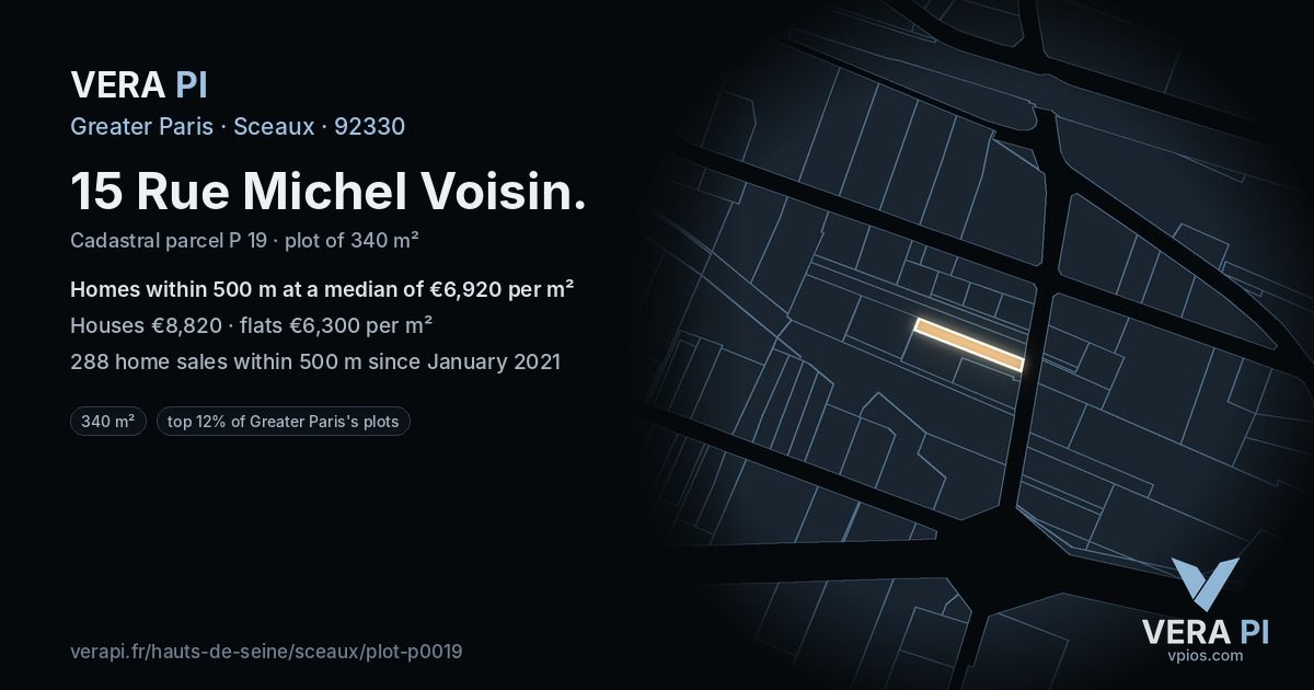15 Rue Michel Voisin, Sceaux at night – the plot lit, the parcels around coloured by the prices near them