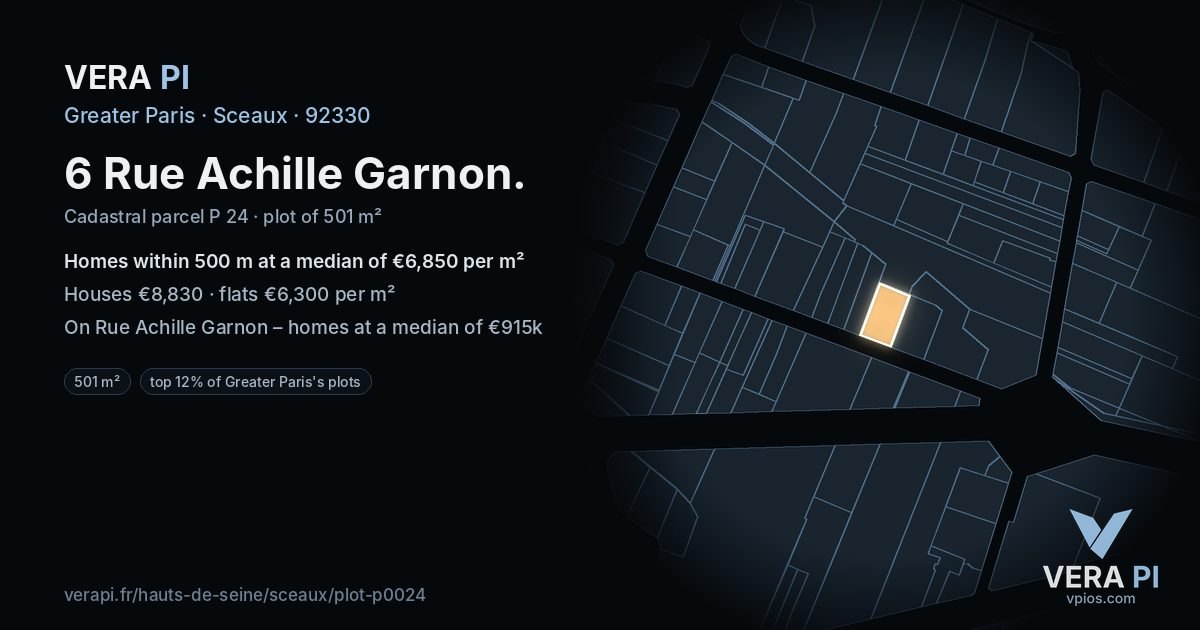 6 Rue Achille Garnon, Sceaux at night – the plot lit, the parcels around coloured by the prices near them