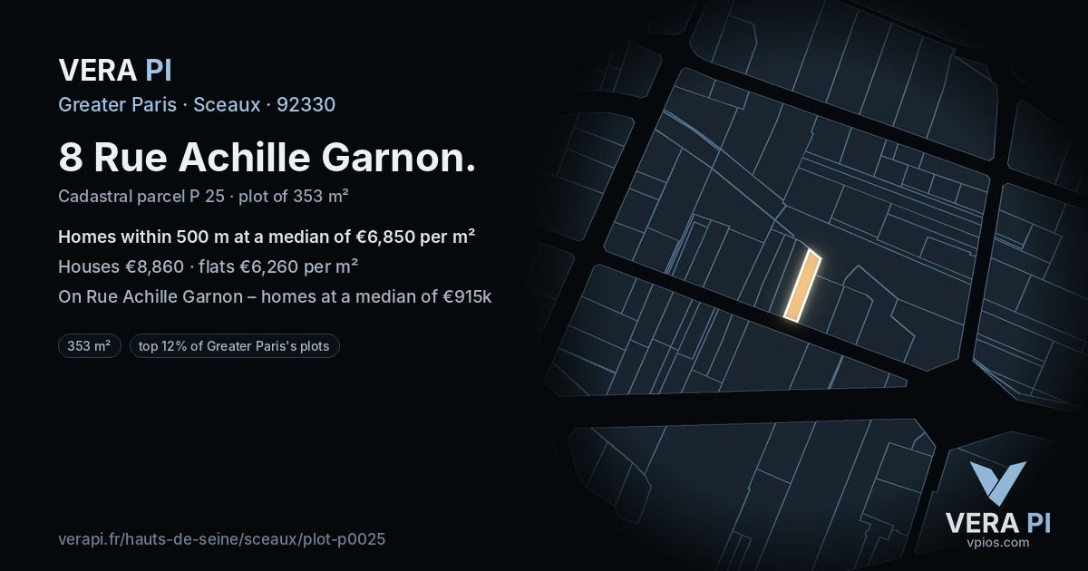 8 Rue Achille Garnon, Sceaux at night – the plot lit, the parcels around coloured by the prices near them