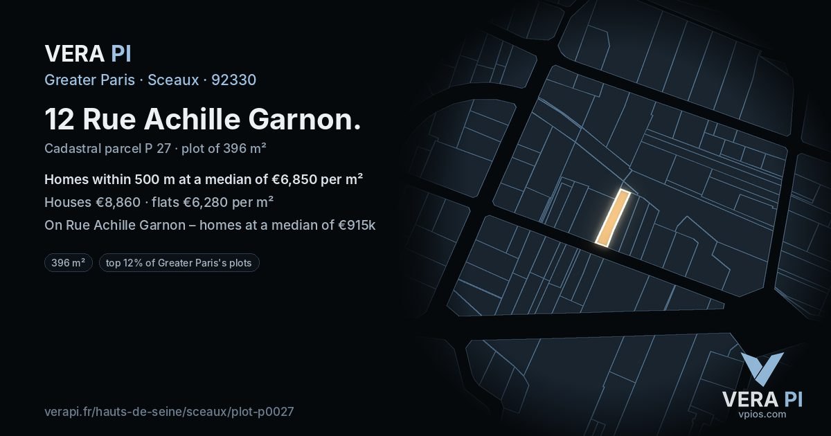 12 Rue Achille Garnon, Sceaux at night – the plot lit, the parcels around coloured by the prices near them