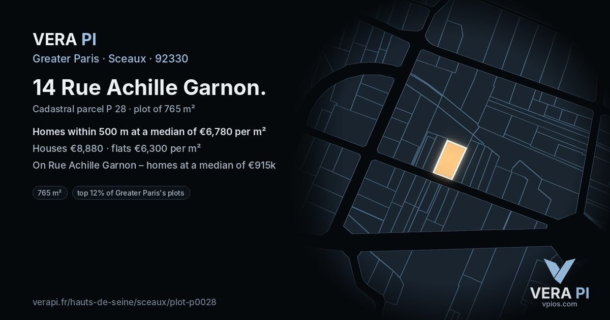 14 Rue Achille Garnon, Sceaux at night – the plot lit, the parcels around coloured by the prices near them