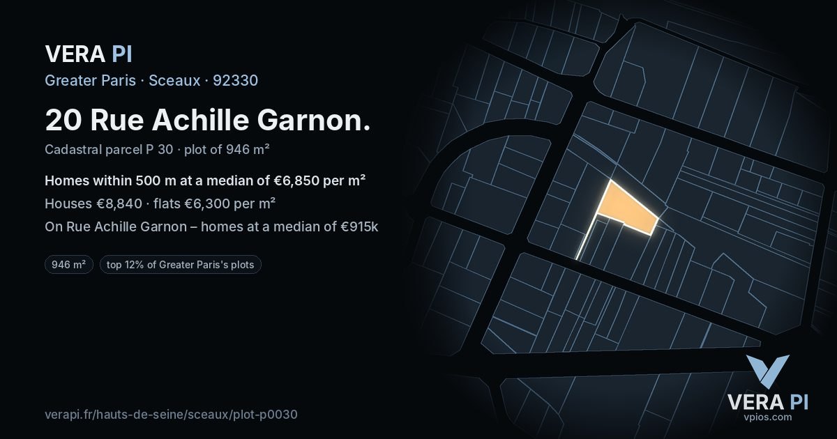 20 Rue Achille Garnon, Sceaux at night – the plot lit, the parcels around coloured by the prices near them