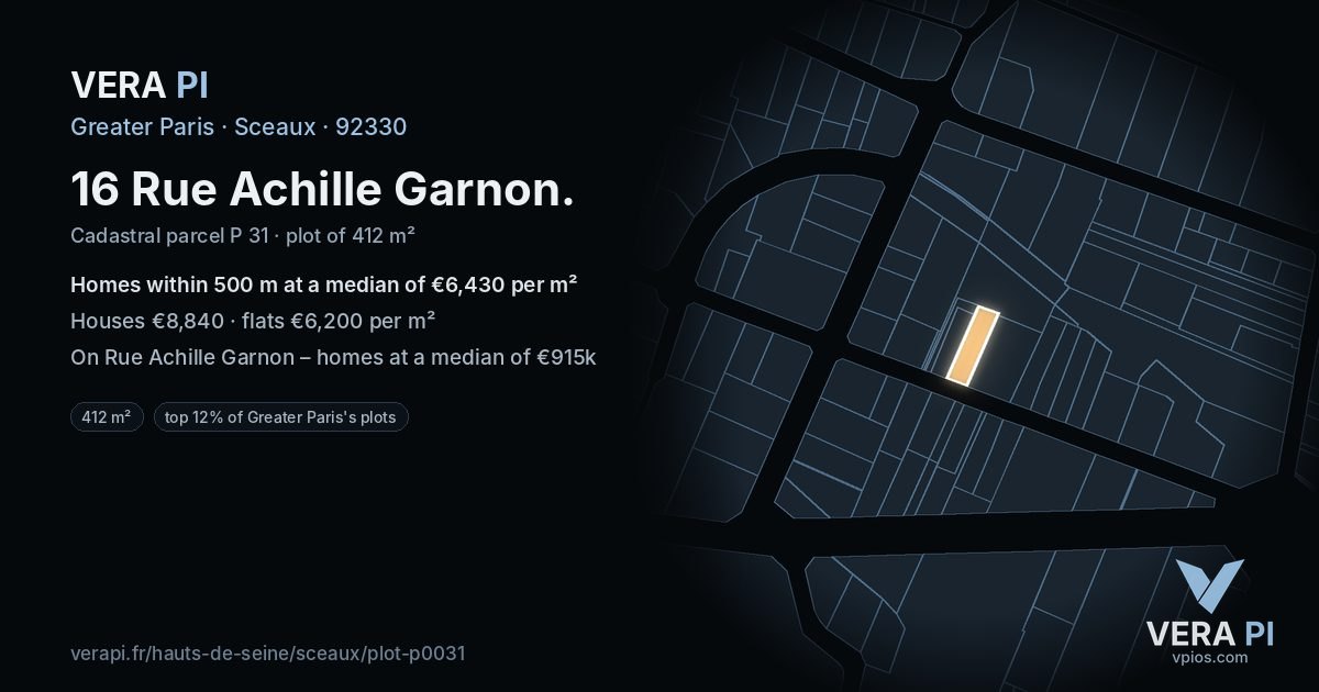 16 Rue Achille Garnon, Sceaux at night – the plot lit, the parcels around coloured by the prices near them