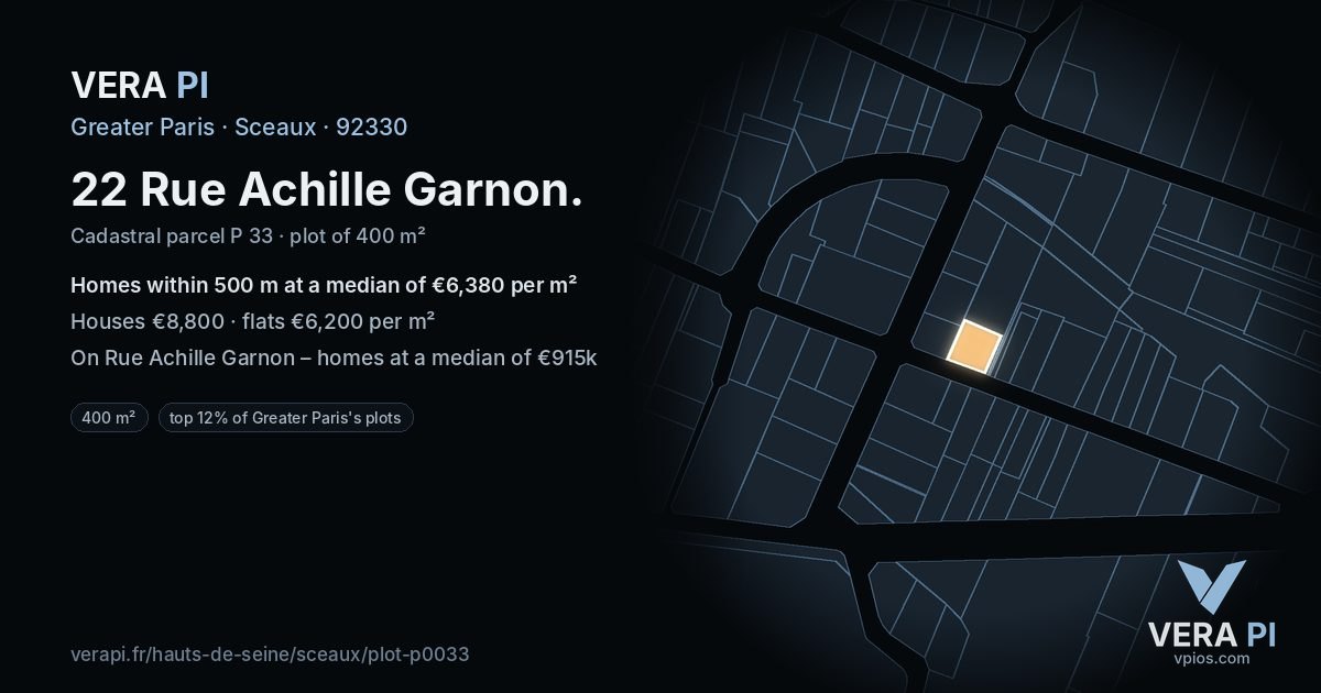 22 Rue Achille Garnon, Sceaux at night – the plot lit, the parcels around coloured by the prices near them