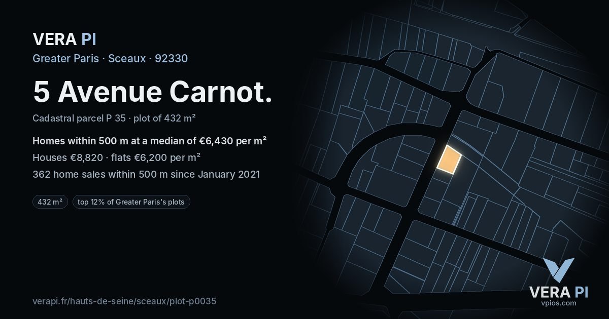 5 Avenue Carnot, Sceaux at night – the plot lit, the parcels around coloured by the prices near them