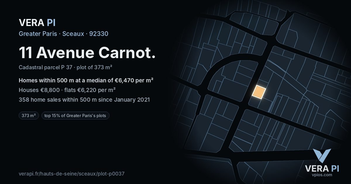 11 Avenue Carnot, Sceaux at night – the plot lit, the parcels around coloured by the prices near them