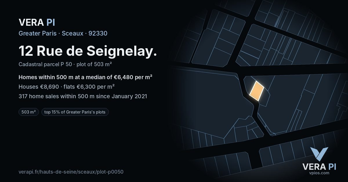 12 Rue de Seignelay, Sceaux at night – the plot lit, the parcels around coloured by the prices near them