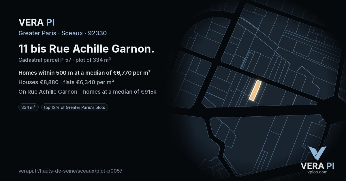 11 bis Rue Achille Garnon, Sceaux at night – the plot lit, the parcels around coloured by the prices near them