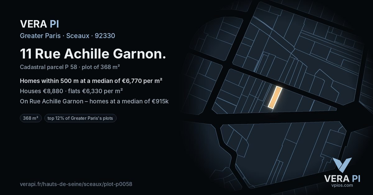 11 Rue Achille Garnon, Sceaux at night – the plot lit, the parcels around coloured by the prices near them
