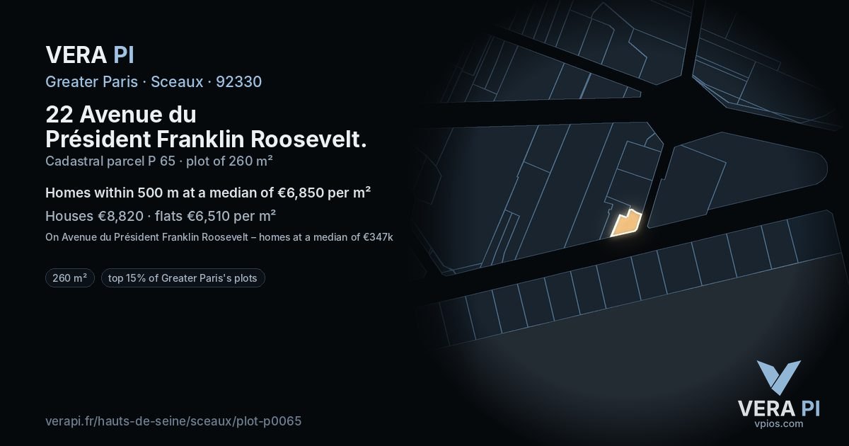 22 Avenue du Président Franklin Roosevelt, Sceaux at night – the plot lit, the parcels around coloured by the prices near them