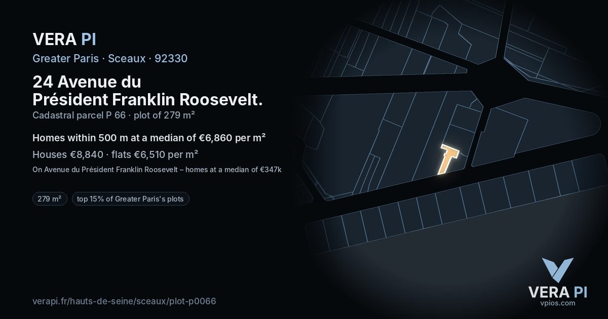 24 Avenue du Président Franklin Roosevelt, Sceaux at night – the plot lit, the parcels around coloured by the prices near them