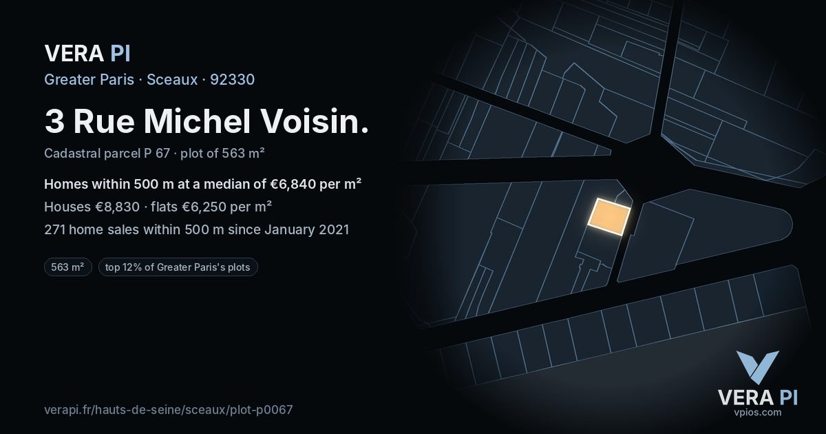 3 Rue Michel Voisin, Sceaux at night – the plot lit, the parcels around coloured by the prices near them