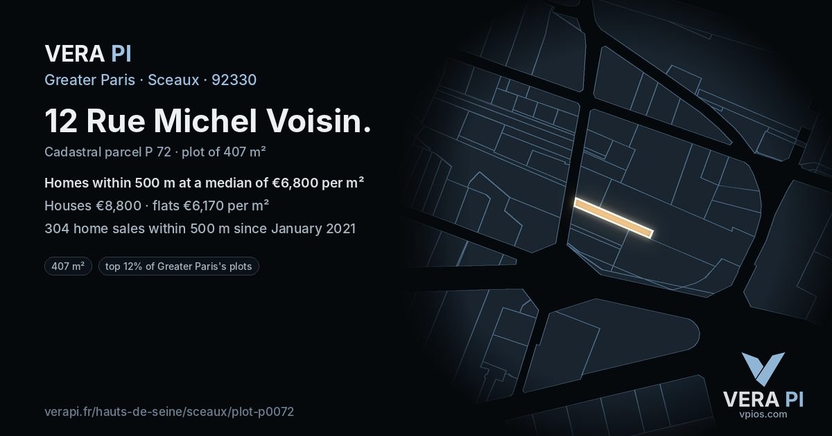 12 Rue Michel Voisin, Sceaux at night – the plot lit, the parcels around coloured by the prices near them
